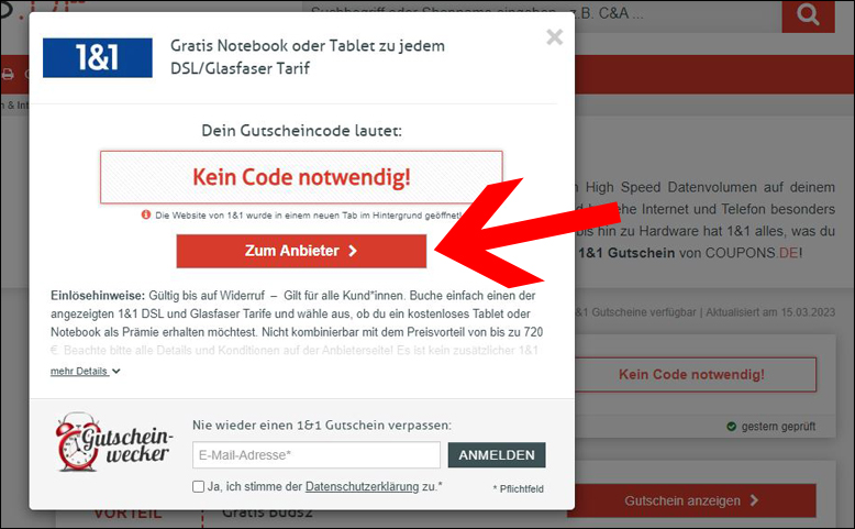 Für die Aktionen ist kein Code erforderlich 1&1 Gutschein ohne Code einlösbar