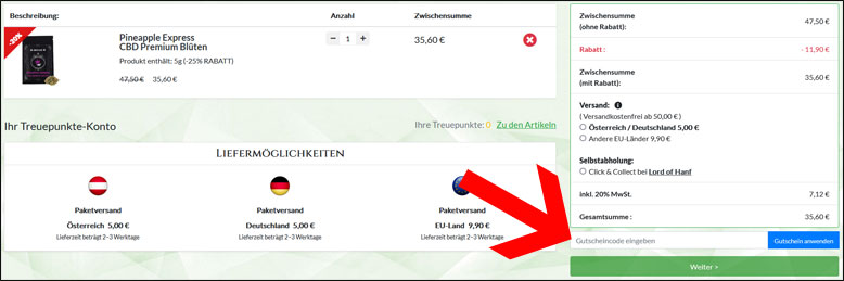 Rabattcode hier eingeben Lord of Hanf Gutscheincode eingeben
