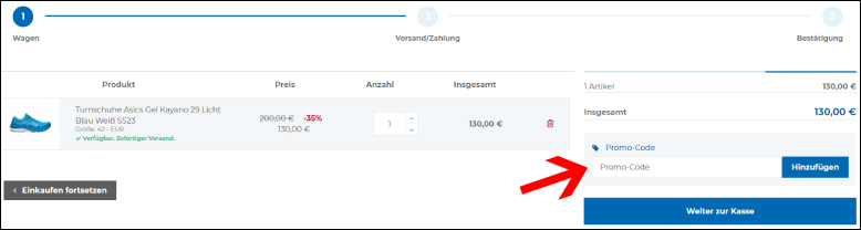Deinen Gutscheincode kannst du im Warenkorb eingeben 365Rider Gutschein im Warenkorb einlösen