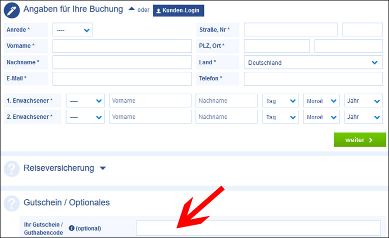 ab in den urlaub Rabattcode im Warenkorb einlösen ab in den urlaub Gutschein im Warenkorb eingeben