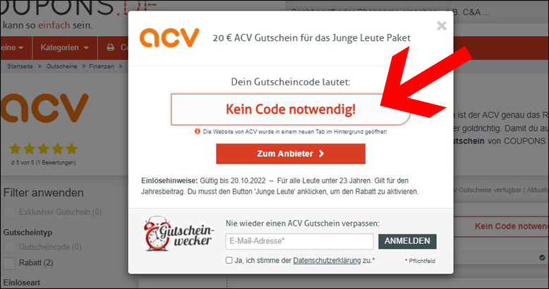 ACV Gutschein einlösen Coupon einlösen