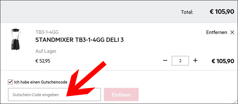 Gutscheincode hier eingeben AEG Gutschein Code im Warenkorb eingeben