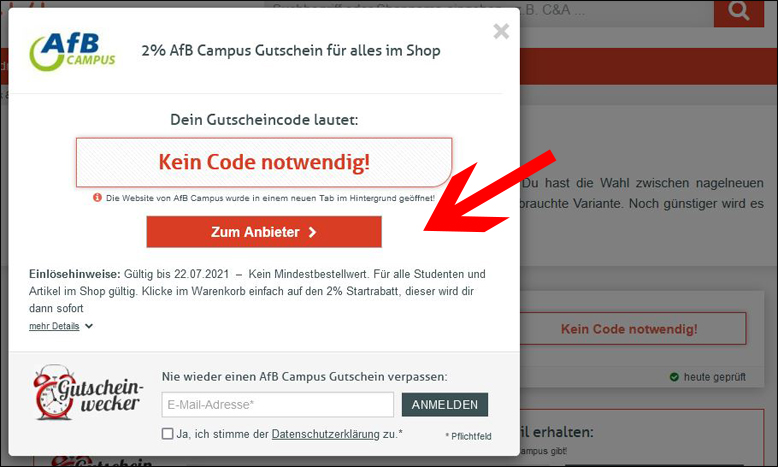 Direkt zum Anbieter Sparen ohne AfB Campus Gutschein