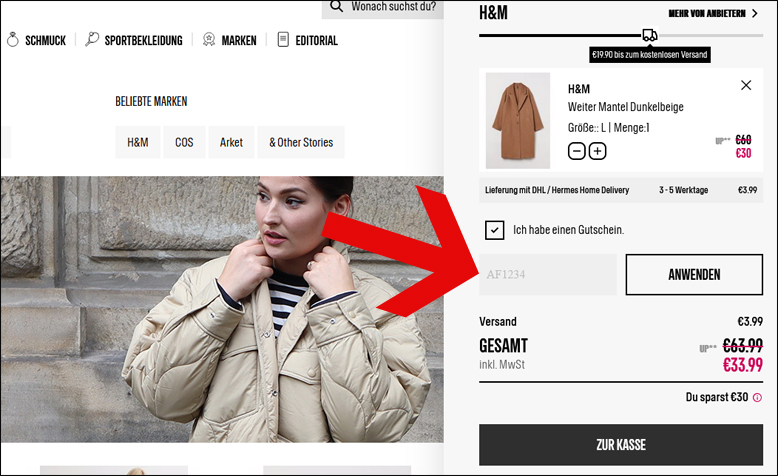 Gutscheincode einlösen Afound Gutschein im Warenkorb einlösen