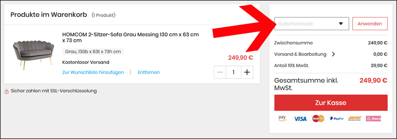 Gutscheincode im Onlineshop von Aosom einlösen Aosom Gutschein im Onlineshop anwenden