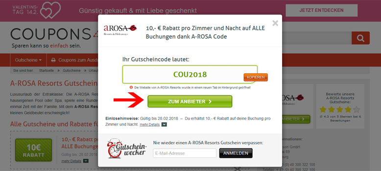 Den AROSA Gutschein während der Buchung einlösen Den AROSA Gutschein während der Buchung einlösen