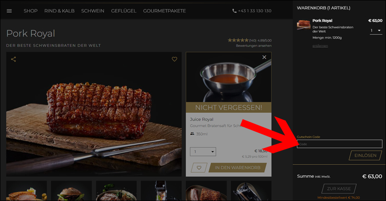 Gutschein hier einlösen AUMAERK Gutschein im warenkorb einlösen