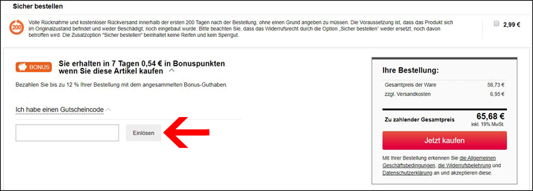 Gutscheincode im letzten Bestellschritt eingeben Autodoc Gutschein an der Kasse einlösen