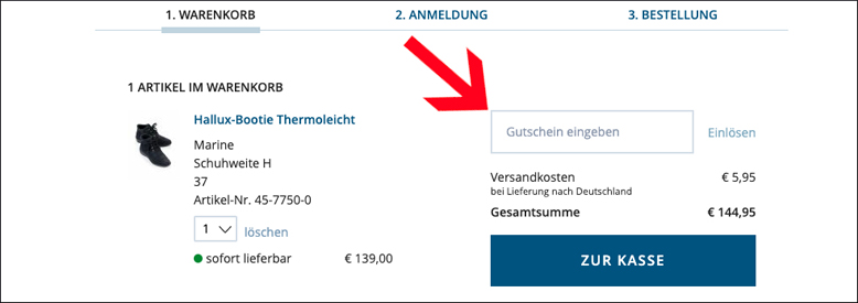 Gutscheincode hier eingeben Avena Gutschein im Warenkorb einlösen