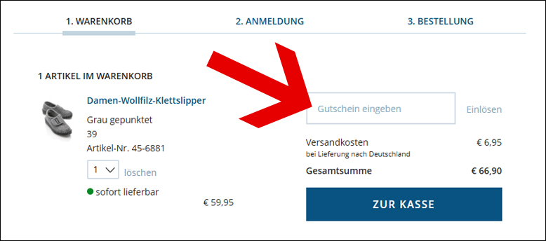 Gutscheincode hier eingeben Avena Gutschein im Warenkorb einlösen