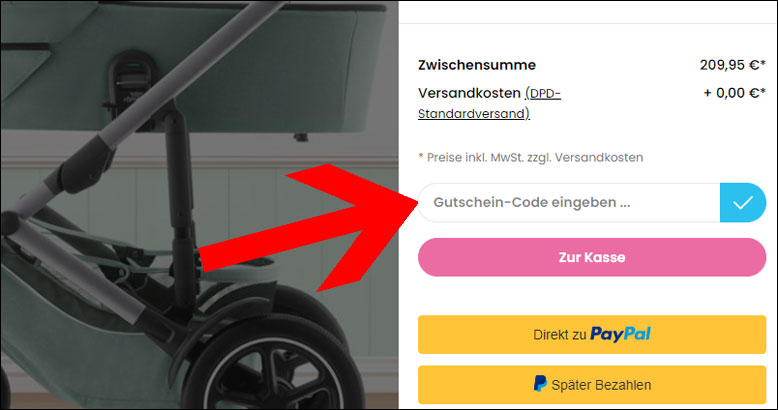 Rabattcode im Warenkorb einlösen babybrands Gutschein im Warenkorb einlösen