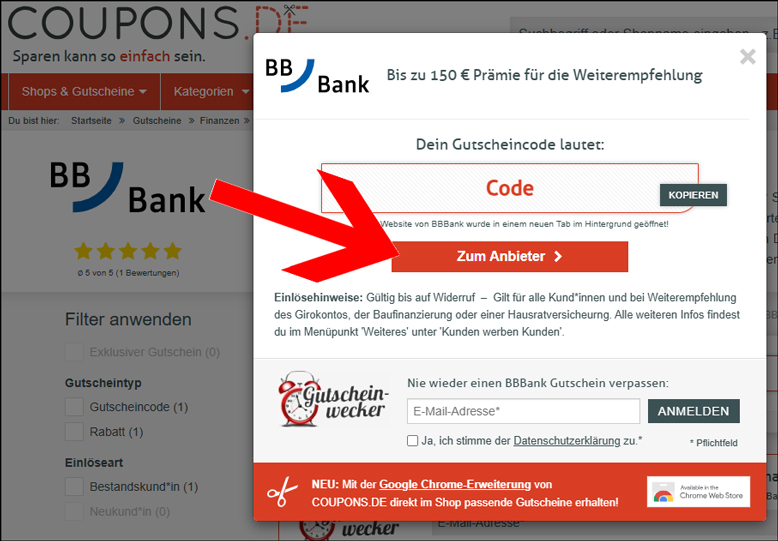 Direkt zur Aktion gelangen Von der BBBank Prämie profitieren