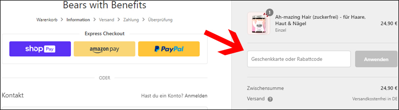 Deinen Code kannst du an der Kasse eingeben Den Bears with Benefits Rabattcode an der Kasse eingeben