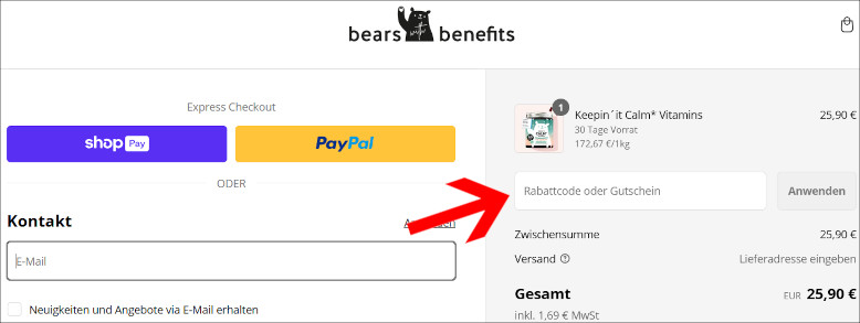 Deinen Bears with Benefits Rabatt aktivierst du an der Kasse Den Bears with Benefits Rabattcode an der Kasse verwenden