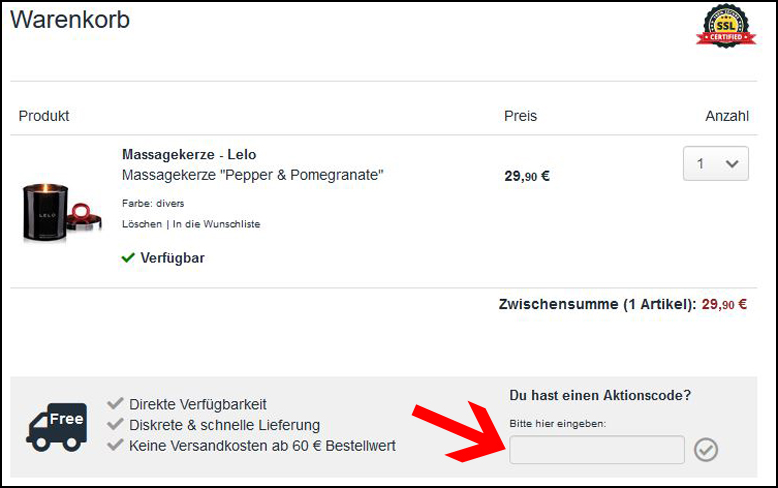Deinen Beate Uhse Gutschein hier eingeben Den Beate Uhse Gutschein löst du im Warenkorb ein