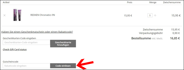 Gutscheincode hier eingeben Beautycos Gutschein im Warenkorb einlösen