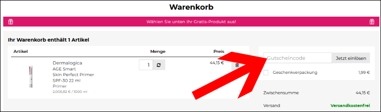 Den Code hier einfügen Beautywelt Gutschein im Warenkorb eingeben