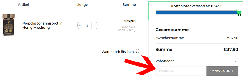 Einen Bee And You Gutschein einlösen Eine Bee And You Rabattcode wird im Warenkorb eingelöst