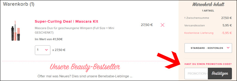 Rabatt Code einlösen Benefit Gutschein einlösen