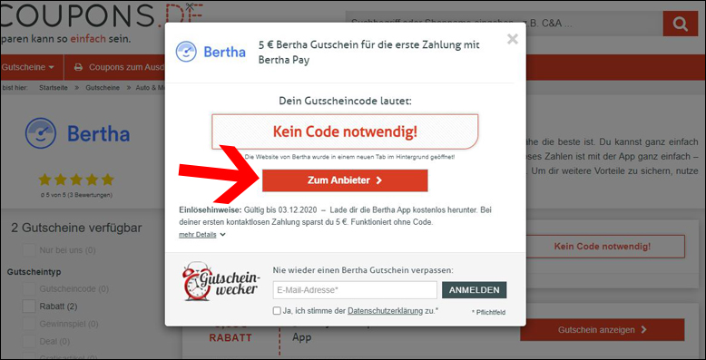 Ohne Gutscheincode sparen Bertha Gutschein einlösen