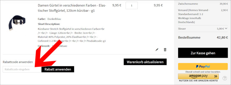 Ein bestyledberlin Gutscheincode wird im Warenkorb eingelöst Ein bestyledberlin Gutschein wird im Warenkorb eingelöst