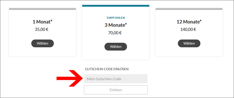Gutscheincode hier eingeben Betreut.de Gutschein bei der Auswahl der Mitgliedschaft einlösen