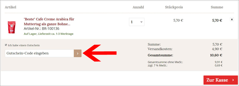 Blank Roast Warenkorb Blank Roast Gutschein im Warenkorb eintragen