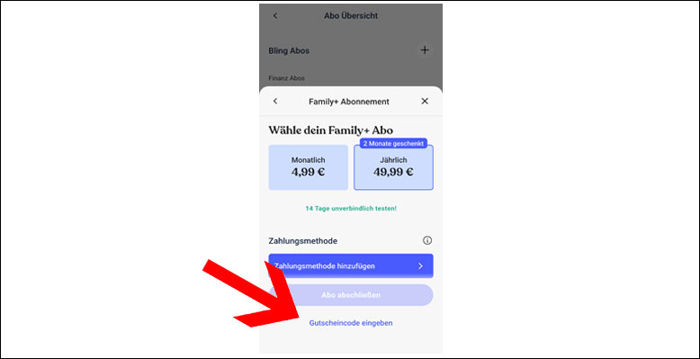 Code in der App eingeben Den Bling Gutscheincode in der App einlösen