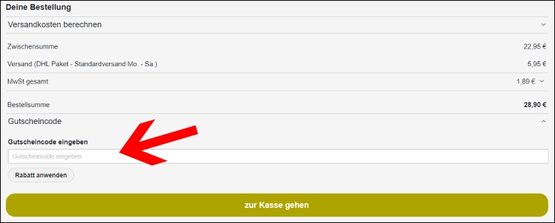 Gutscheincode im Warenkorb eingeben Blumenshop Gutschein im Warenkorb anwenden