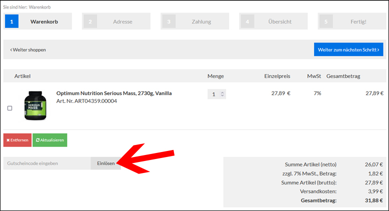 Code hier eingeben Bodystriker Gutscheincode im Warenkorb einlösen