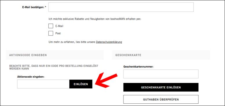 Aktiviere den boohooMAN Code im Warenkorb Deinen boohooMAN Rabatt Code kannst du im Warenkorb verwenden