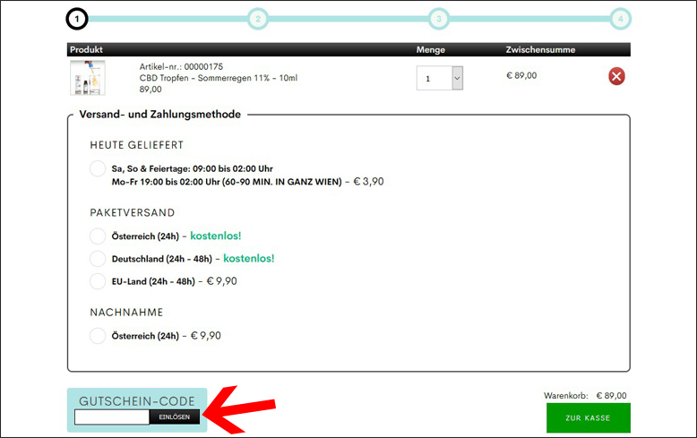 Gutscheincode im Warenkoorb eingeben CBD Jonny Gutschein im Warenkorb einlösen