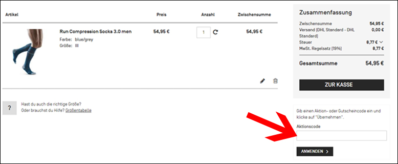 Code im Warenkorb einlösen CEP Gutschein im Warenkorb einlösen