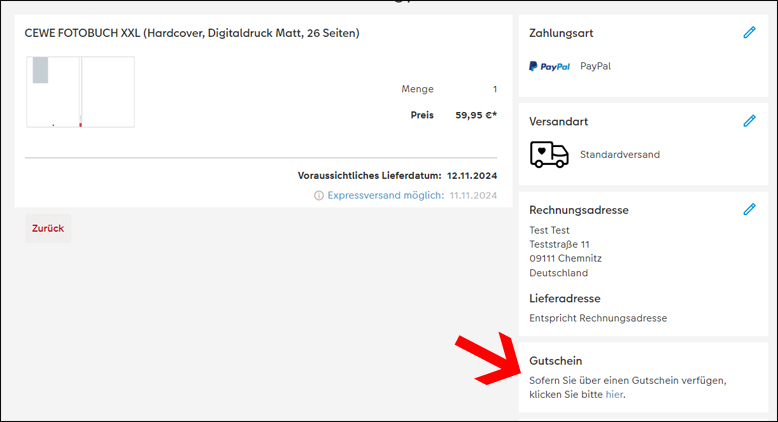 Gutscheincode an der Kasse eingeben CEWE Gutschein an der Kasse nutzen