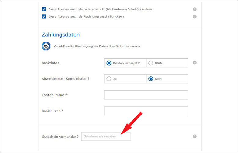 So löst du deinen Gutscheincode ein Deinen CHECK24 Gutschein löst du im 3. Bestellschritt ein