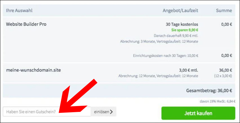Gutscheincode einlösen Checkdomain Gutschein während der Bestellung einlösen