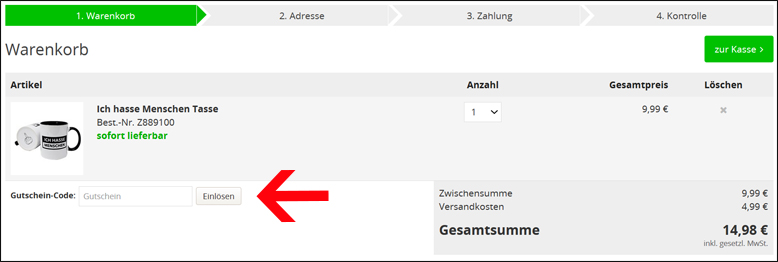 Gib hier den Close Up Code ein Im Warenkorb den Close Up Gutschein einlösen