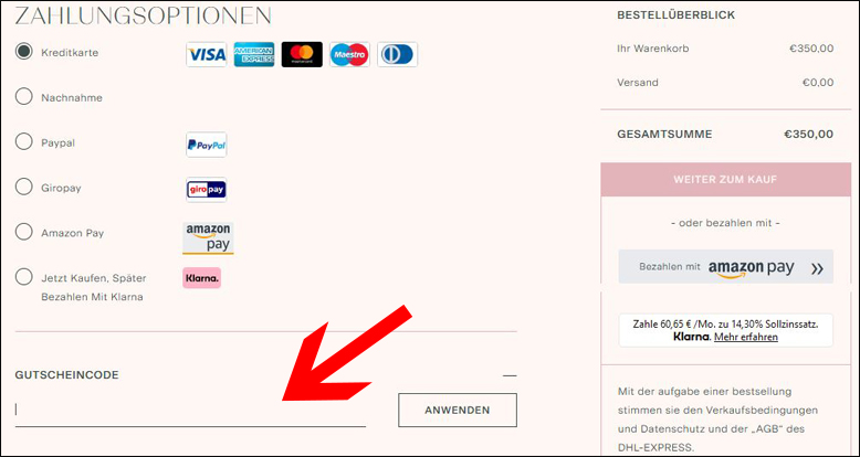 Den Gutscheincode im Bestellprozess eintragen Löse den Coccinell Rabattcode während der Bestellung ein