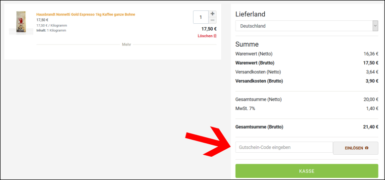 Hier kannst du deinen Rabattcode einlösen Löse deinen Coffefair Gutschein im Warenkorb ein