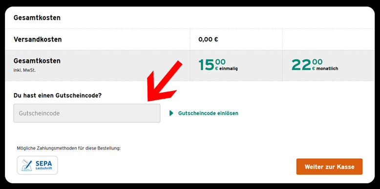 Code im Warenkorb einfügen congstar Gutscheincode im Warenkorb eingeben