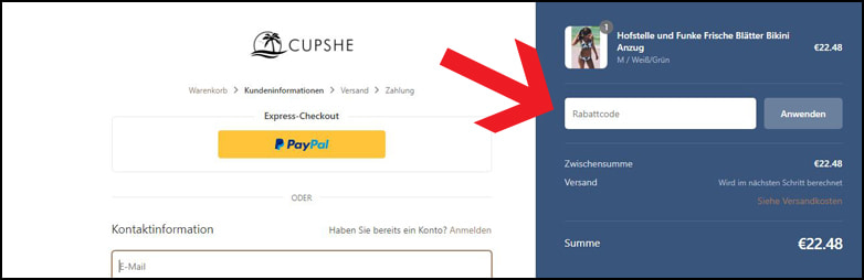 Cupshe Rabattcode hier eingeben Den Cupshe Rabattcode bitte hier einlösen