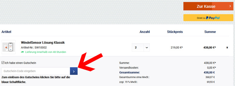 Gib deinen CURALUNA Gutschein-Code hier ein Eeinen CURALUNA Gutschein im Warenkorb einlösen