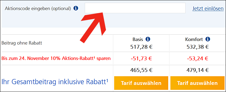 Den DA Direkt Aktionscode eingeben Hier den DA Direkt Gutschein einlösen