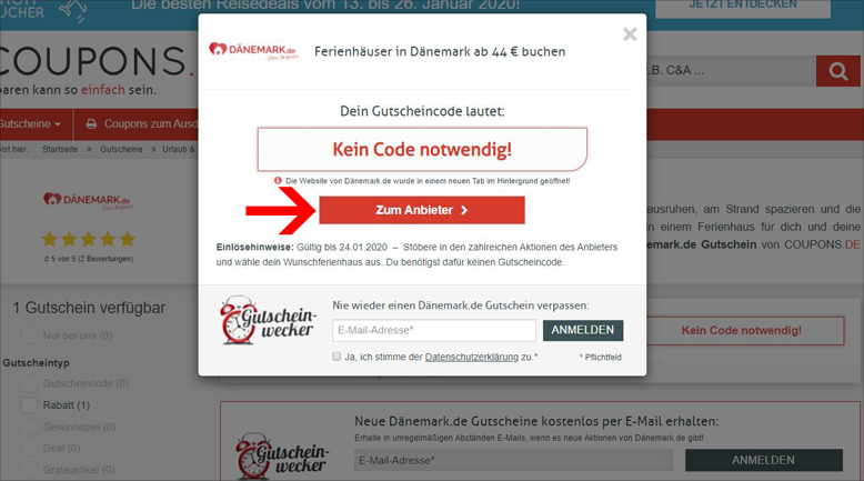 So gelangst du zur Aktion So löst du deinen Dänemark.de Gutschein ein