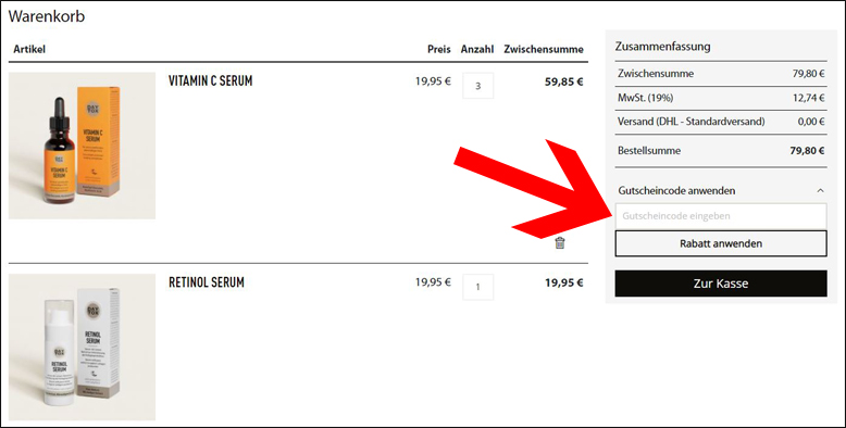 Gutscheincode hier eingeben DAYTOX Rabatt Code im Warenkorb eingeben