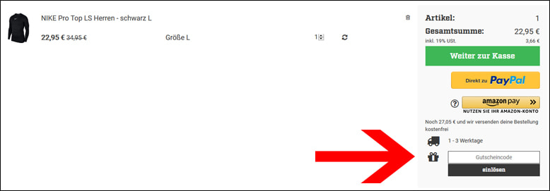 Deinen DeinSportsfreund Coupon löst du im Warenkorb ein So verwendest du deinen DeinSportsfreund Gutschein im Warenkorb