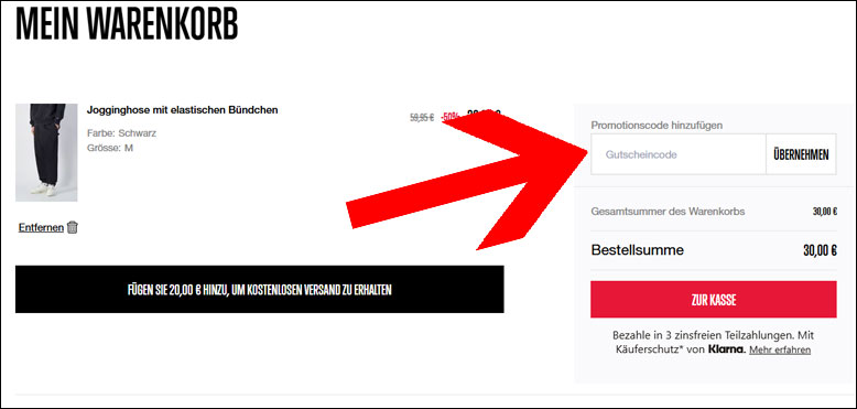 Den Gutschein Code im Warenkorb einlösen Den Champion Gutschein Code im Warenkorb einlösen