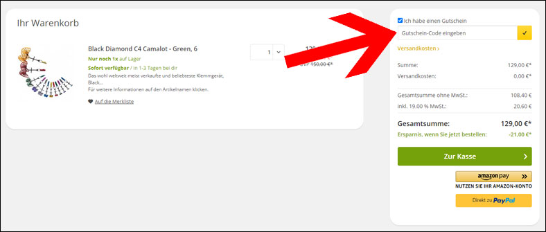 Denk-Outdoor.de Gutschein im Warenkorb einlösen Den Denk Outdoor Gutschein im Warenkorb einlösen
