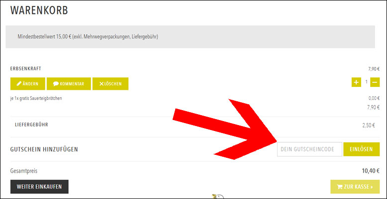 Den Coupon im Warenkorb einlösen Den Hans im Glück Gutschein im Warenkorb einlösen