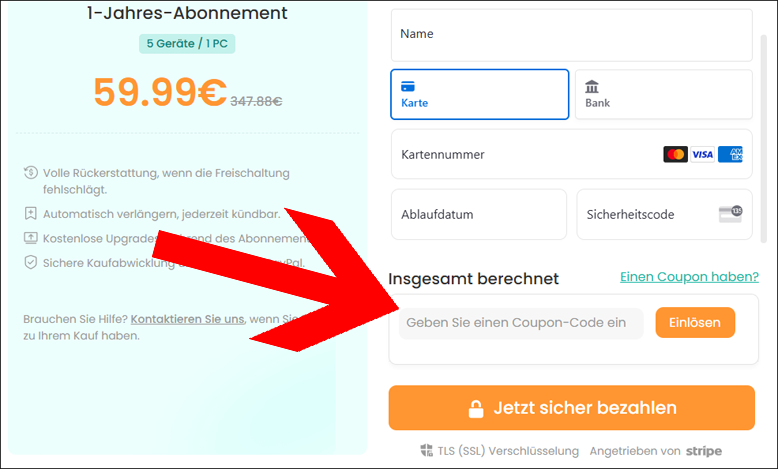 Den Coupon im Laufe der Bestellung einlösen Den iMobie Gutschein im Laufe der Bestellung einlösen
